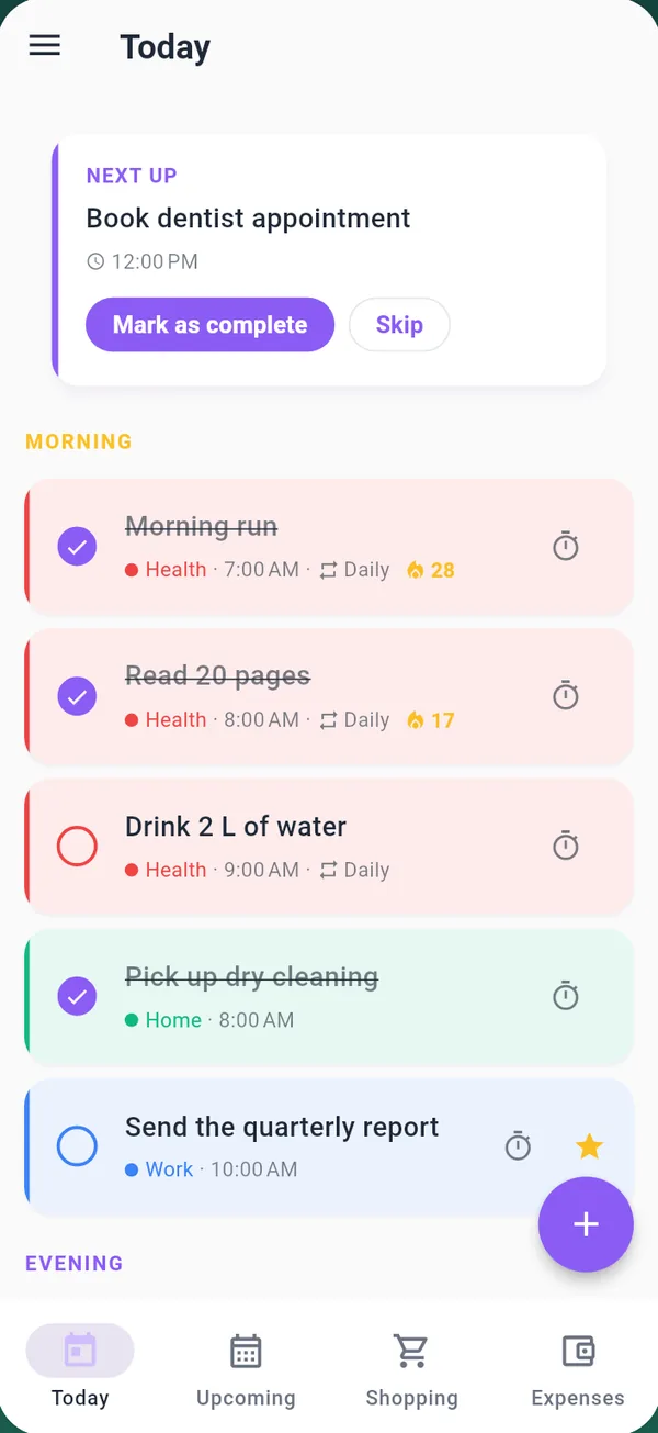 Todito's Today screen with the day's tasks and habits